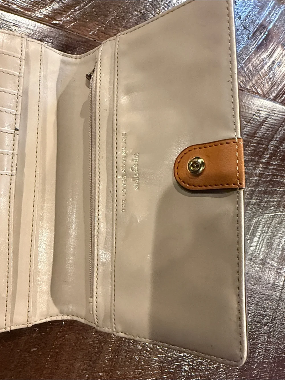 Stella & Dot Orange Perforated Leather Wallet Clutch with Metal Bar